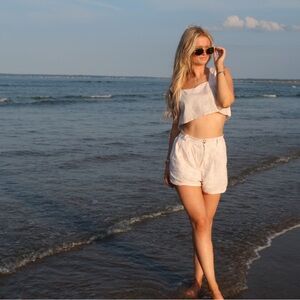 White Crop Top and Shorts Set